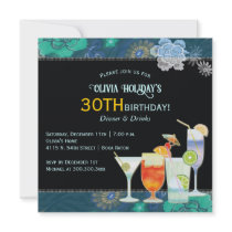 Tropical Cocktails 30th Birthday Party Invitations