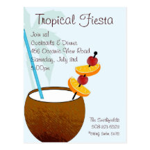 Tropical Fiesta, cocktail party invitation Post Cards