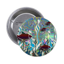 Tropical Fish in a Fantasy Garden Pinback Button
