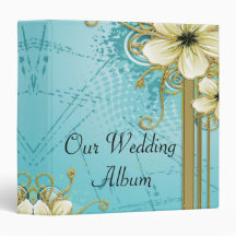 Tropical Flowers With Golden Vines Grunge Wedding Vinyl Binder