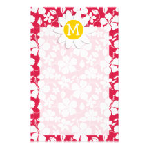 Tropical Fuschia Hibiscus; Daisy Stationery Paper