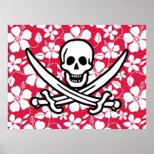 Tropical Fuschia Hibiscus Jolly Roger Posters