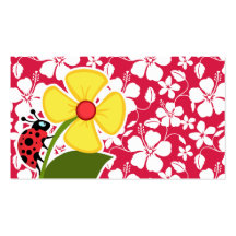 Tropical Fuschia Hibiscus; Ladybug Business Cards