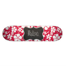 Tropical Fuschia Hibiscus; Vintage Chalkboard Custom Skate Board