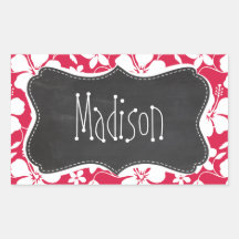 Tropical Fuschia Hibiscus; Vintage Chalkboard Rectangular Stickers
