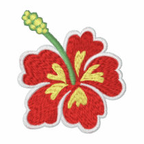 Tropical hibiscus flower embroidered women's shirt