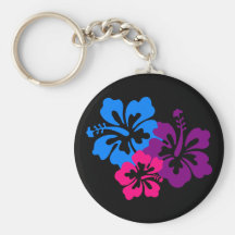 Tropical Hibiscus Flowers in Bright Colours Key Chain