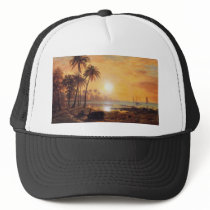 Tropical Landscape With Fishing Boats by Bierstadt Mesh Hat