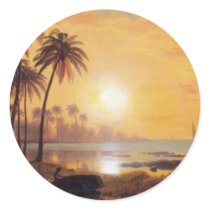 Tropical Landscape With Fishing Boats by Bierstadt Round Sticker