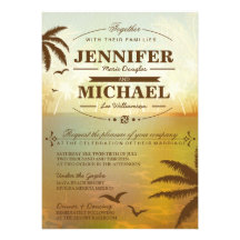 Tropical Orange Scenic Beach Wedding Invitations