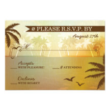 Tropical Orange Scenic Beach Wedding RSVP Invitations