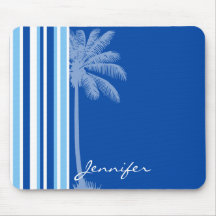 Tropical Palm; Blue & White Stripes Mouse Pads