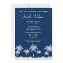 Tropical Palm Trees Navy Bridal Shower Invitation