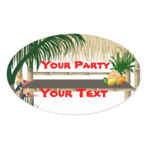 Tropical Party Tiki Hut Oval Sticker 2