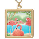Tropical Pink Flamingo Birds Necklace