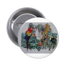 Tropical Rainforest Wildlife Collage Buttons