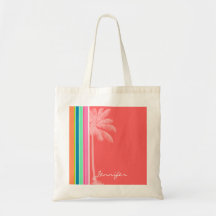Tropical Salmon Pink & Seafoam Green Canvas Bags