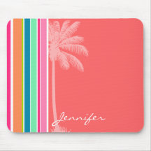Tropical Salmon Pink & Seafoam Green Mouse Pad