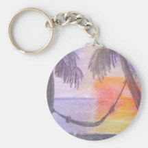 Tropical Sunset and hammock Keychains