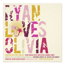 Tropical Sunset Palm Trees Beach Wedding : CUSTOM Personalized Invitations