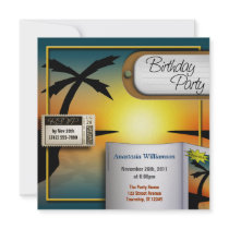 Tropical Travel Sunset Birthday Party Invitations