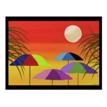 Tropical Umbrella Sunset Postcards