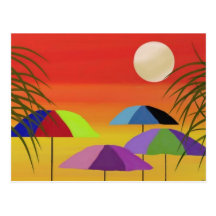 Tropical Umbrella Sunset Postcards