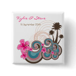 Tropical Waves & Pink Hibiscus Name Tag / Favour buttons