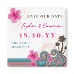 Tropical Waves & Pink Hibiscus Save Date Magnet