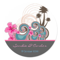 Tropical Waves & Pink Hibiscus Seal / Gift /Favour Sticker
