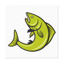 Trout Fish Jumping Cartoon Gallery Wrapped Canvas
