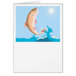 trout fish jumping greeting cards