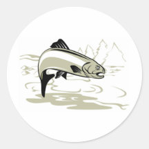 trout fish jumping round sticker