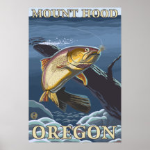 Trout Fishing Cross-Section - Mount Hood, Poster