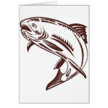 trout jumping isolated on white card