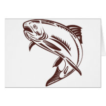 trout jumping isolated on white greeting cards