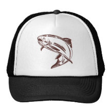 trout jumping isolated on white hat