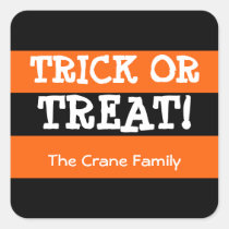 True black orange stripes trick or treat Halloween stickers