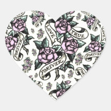 True Love Forever  Tattoo Style art in yellow. Stickers