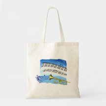 Trumpet and Keyboard, blue theme graphic music Canvas Bags
