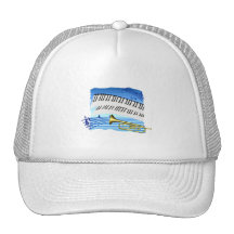 Trumpet and Keyboard, blue theme graphic music Mesh Hat