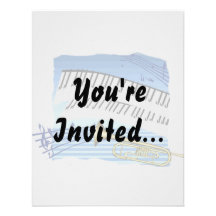 Trumpet and Keyboard, blue theme graphic music Custom Invite
