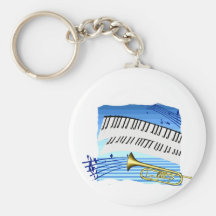 Trumpet and Keyboard, blue theme graphic music Keychain