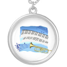 Trumpet and Keyboard, blue theme graphic music Pendants