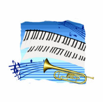 Trumpet and Keyboard, blue theme graphic music Photo Sculptures