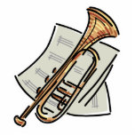 trumpet and sheet music photo sculptures