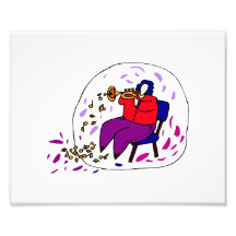 trumpet player wearing red and purple graphic photo