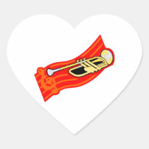 Trumpet With Treble Clef Yellow Red Graphic Heart Sticker