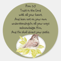 Trust in the Lord Scripture with Watercolor Bird Round Stickers