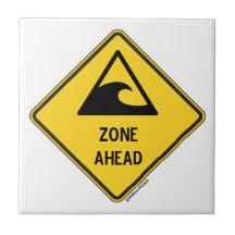 Tsunami Zone Ahead (Yellow Diamond Warning Sign) Tiles